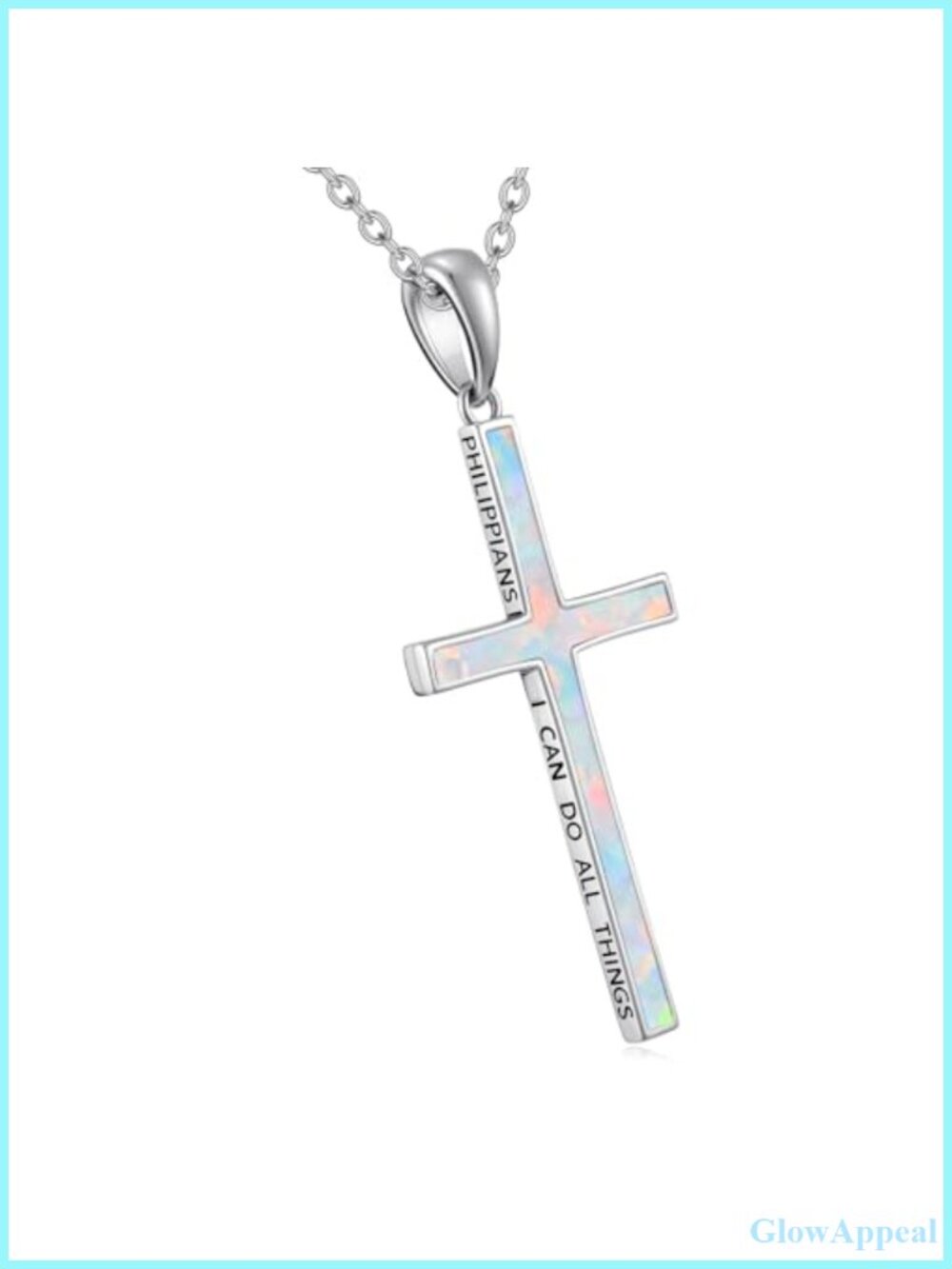 925 Sterling Silver Opal Cross Necklace Philippians 4:13 Pendant